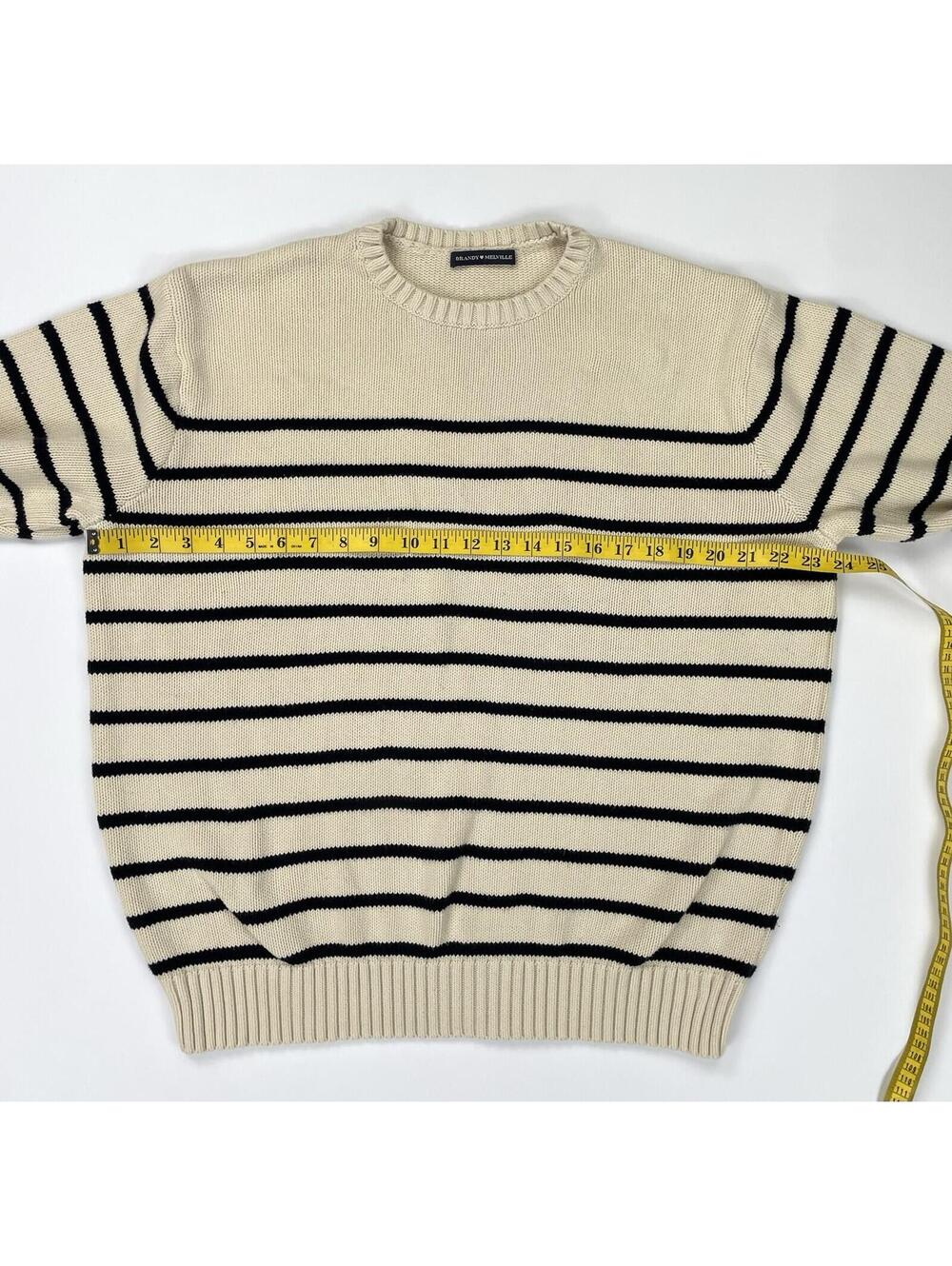 Brandy Melville Brianna Sweater Cream Navy Blue Striped Cotton Beach Nautical OS - Picture 6 of 10